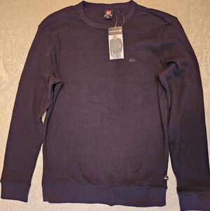 Size Medium Quiksilver Mens Black Flanders Waffle Long Sleeve T-Shirt, NWT